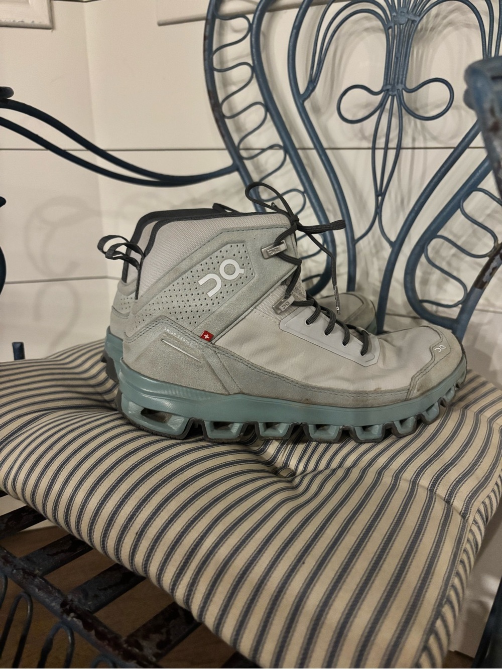 On Running Women’s Waterproof Hiking Boots in Light Gray and Teal